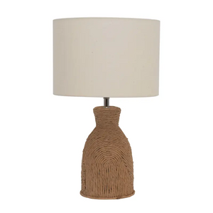 Round Fiber Rope Table Lamp with Cotton Shade