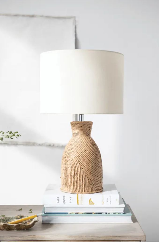 Round Fiber Rope Table Lamp with Cotton Shade