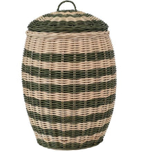 Load image into Gallery viewer, Hand-Woven Rattan Striped Basket with Lid
