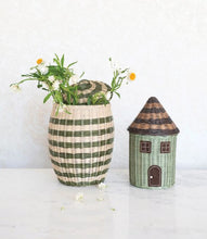 Load image into Gallery viewer, Hand-Woven Rattan Striped Basket with Lid
