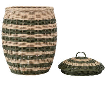 Load image into Gallery viewer, Hand-Woven Rattan Striped Basket with Lid
