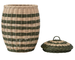 Hand-Woven Rattan Striped Basket with Lid