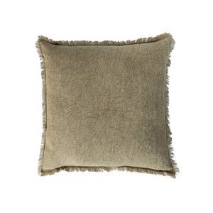 20" Square Stonewashed Linen Pillow w/ Fringe