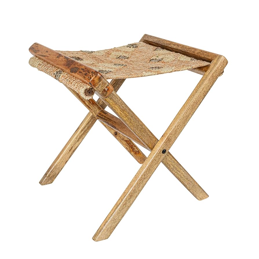Mango Wood & Jute Kilim Folding Stool