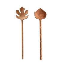 Load image into Gallery viewer, Set of 2 Carved Doussie Wood Leaf Shaped Salad Servers
