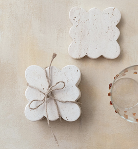 Set of 4 Travertine Coasters w/ Scalloped Edge