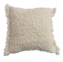 Load image into Gallery viewer, 18&quot; Square Woven Bouclé Fabric Indoor/Outdoor Pillow with Fringe
