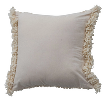 Load image into Gallery viewer, 18&quot; Square Woven Bouclé Fabric Indoor/Outdoor Pillow with Fringe
