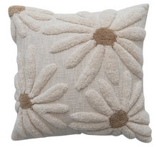 Load image into Gallery viewer, 18" Square Cotton Slub Pillow with Tufted Flowers
