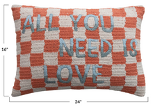 Load image into Gallery viewer, Cotton Crocheted Check Lumbar Pillow w/ Embroidered "All You Need Is Love"
