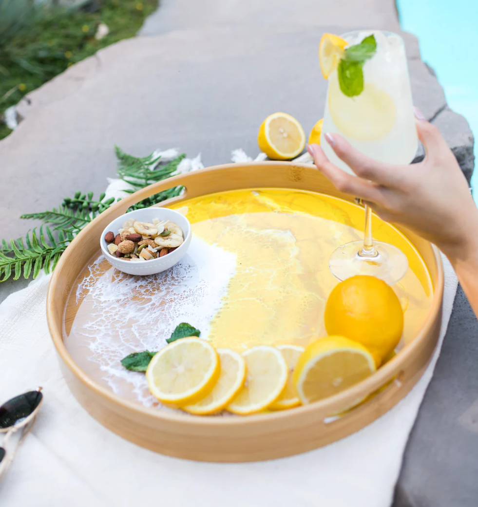 Round Bamboo Lemon Collection Tray