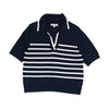 Navy Striped V-Neck Sweater- M