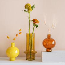 Load image into Gallery viewer, Recycled Glass Vase Yellow Yolk
