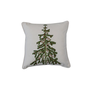 18" Square Cotton Printed Pillow w/ Christmas Tree