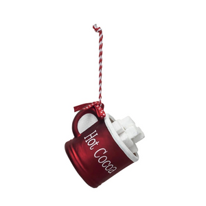 Glass Hot Cocoa Mug Ornament w/ Polka Dot Ribbon