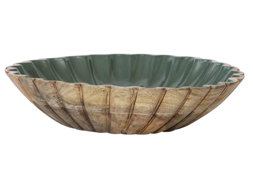Enameled Mango Wood Scalloped Bowl