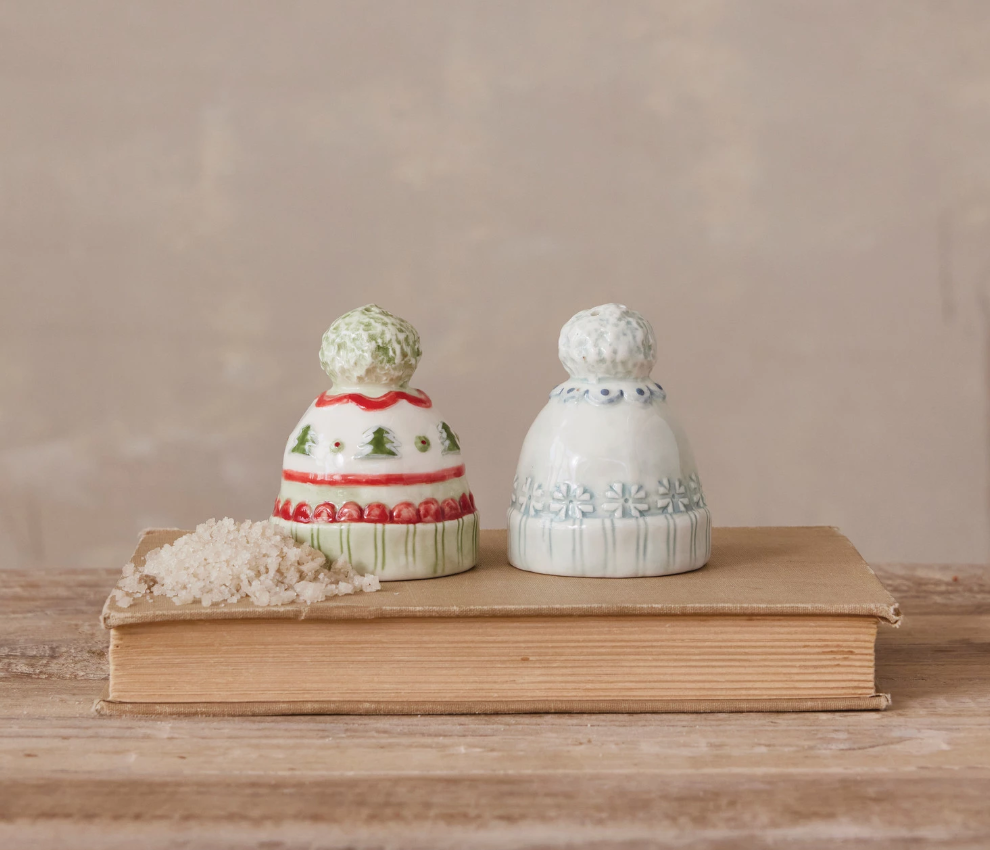 Stoneware Hat Shaped Salt & Pepper Shakers