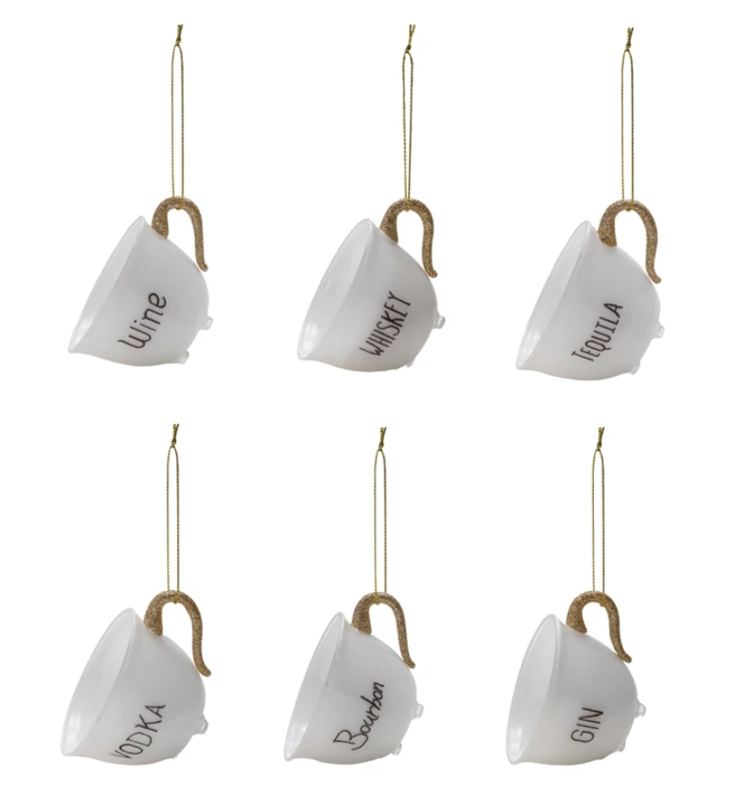 Glass Teacup Ornament with Alcohol Name