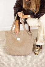Load image into Gallery viewer, Corduroy Large Zippered Tote Bag – Taupe Beige (Toast)
