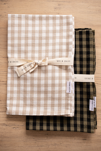 Set of 2 Beige Gingham Kitchen Dish Towels