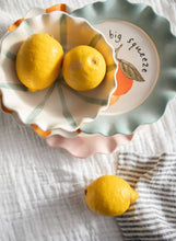 Load image into Gallery viewer, Orange/Blue Inside &amp; Outside Stripe Frilly Bowl
