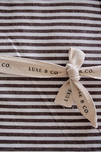 Load image into Gallery viewer, Brown &amp; White Stripes Ruffle Kitchen Dish Towel

