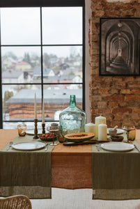 Olive Green Linen Table Runner