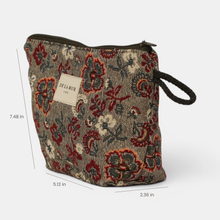 Load image into Gallery viewer, Floral Jacquard Small Makeup Bag – Burgundy &amp; Gray (Nira)

