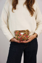 Load image into Gallery viewer, Floral Jacquard Small Makeup Bag – Mustard &amp; Red (Esme)
