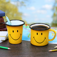 Load image into Gallery viewer, Smiley Enamel Mug - Enamelware for the happy camper
