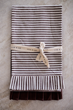 Load image into Gallery viewer, Brown &amp; White Stripes Ruffle Kitchen Dish Towel
