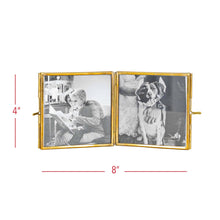 Load image into Gallery viewer, Henrie Folding 4x4 2 Photo Brass Picture Frame Metal &amp; Glass
