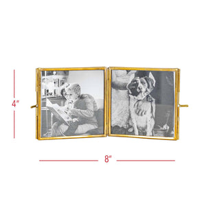 Henrie Folding 4x4 2 Photo Brass Picture Frame Metal & Glass