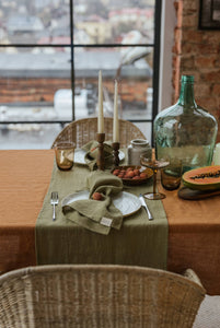 Olive Green Linen Table Runner