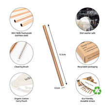 Load image into Gallery viewer, Steel Cocktail Drinking Straws- Rose Gold- 6 Pack
