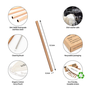 Steel Cocktail Drinking Straws- Rose Gold- 6 Pack