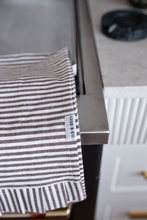 Load image into Gallery viewer, Brown &amp; White Stripes Ruffle Kitchen Dish Towel
