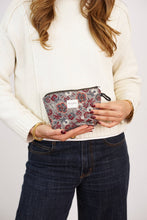 Load image into Gallery viewer, Floral Jacquard Small Makeup Bag – Burgundy &amp; Gray (Nira)
