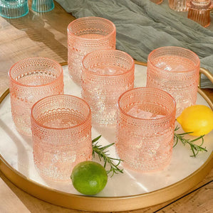 Set of 6 Textured Beaded Old Fashion Drinking Glasses
