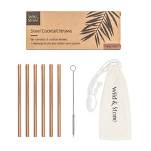 Load image into Gallery viewer, Steel Cocktail Drinking Straws- Rose Gold- 6 Pack
