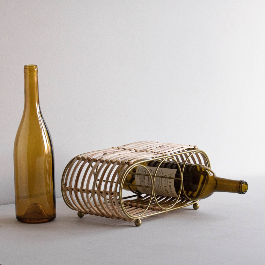 Auberon Rattan Wrap 3 Bottle Wine Holder