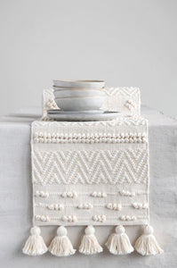 Table Runner with Pom Poms and Tassels